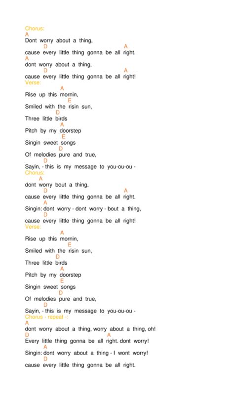 Guitar Chords For Three Little Birds