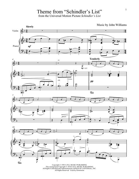 Free Printable Schindler's List Violin Sheet Music