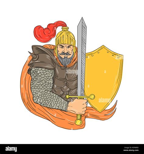 Old Knight Sword Shield Drawing Stock Photo - Alamy