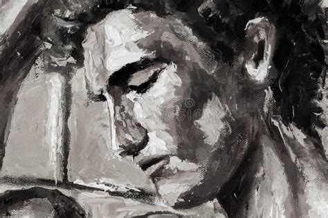 Black and White Abstract Head Portrait Original Oil Painting on Canvas - Modern Impressionism ...