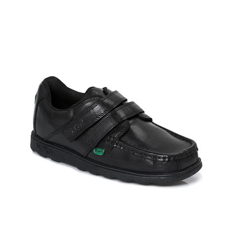 Kickers Junior Fragma Strap Black Leather Kids Shoes Velcro School ...