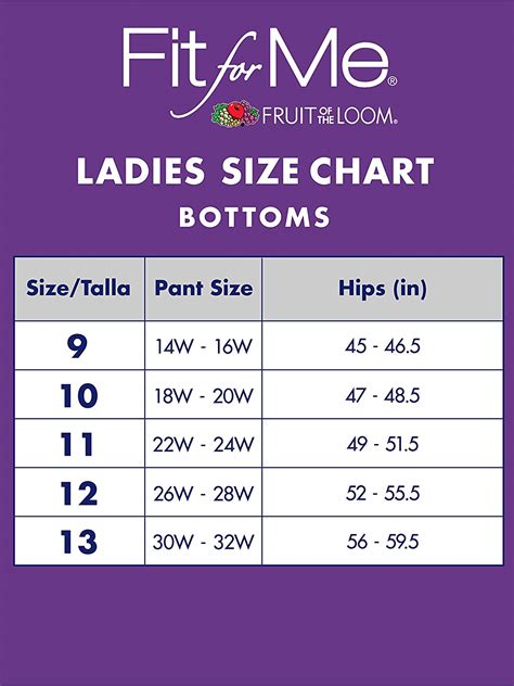 Size Chart Fruit Of The Loom