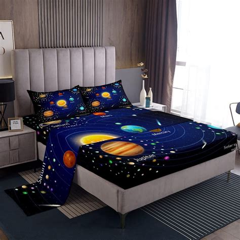 Kids Outer Space Bed Sheets Boys Starry Sky Galaxy Sheet Set 3 Pcs ...