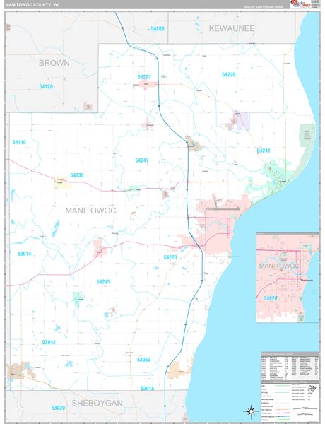 Manitowoc County, WI Wall Map Premium Style by MarketMAPS