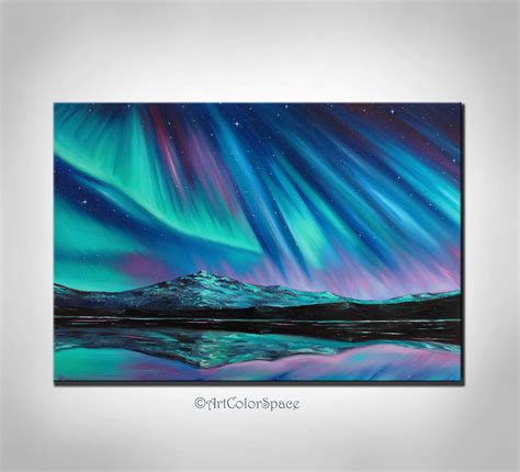 Northern Lights Iceland Aurora Borealis Over Glacier Oil Painting on ...