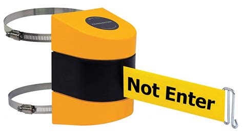 TENSABARRIER Retractable Belt Barrier, Yellow Belt With Black Writing, Caution - Do Not Enter ...