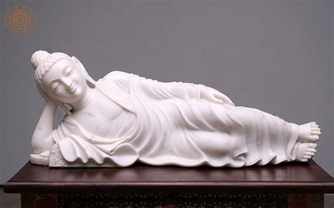 30" White Marble Sleeping Buddha | Handmade | Reclining Buddha Sculpture | Home Decoration ...