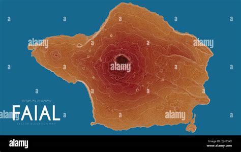 Topographic map of Faial, Azores Islands, Portugal. Vector detailed elevation map of island ...