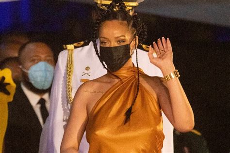 Rihanna Gets Honored in Barbados in Burnt Orange Outfit & Manolos – Footwear News