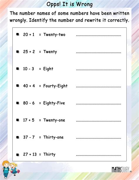 Rewrite the incorrect number names - Math Worksheets - MathsDiary.com