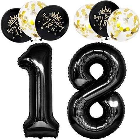 Number 18 Birthday Balloons Decorations Boys Girls Number 18 Balloons Black Happy 18 Birthday ...