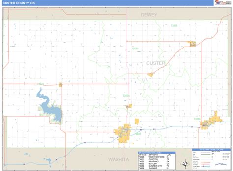 Custer County, Oklahoma Zip Code Wall Map | Maps.com.com