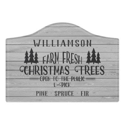 RUSTIC FARMHOUSE CHRISTMAS TREE FARM YOUR NAME DOOR SIGN | Zazzle ...