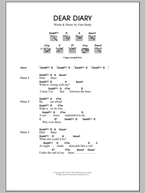 Dear Diary - Guitar Chords/Lyrics | zZounds