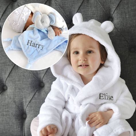 Personalised White Baby Gown With Elephant Comforter By elimonks
