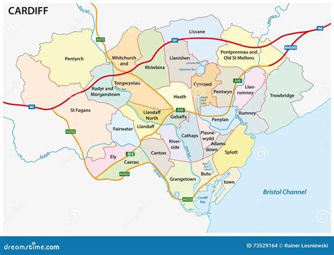 Administrative and Political Vector Map of Cardiff Stock Illustration ...