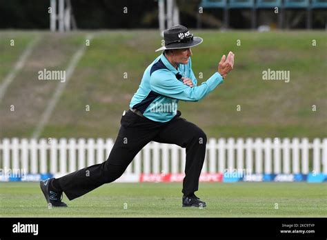 Umpire Billy Bowden signals four runs during the first One Day International cricket match ...