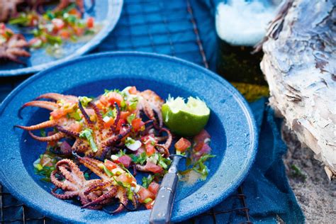 Chargrilled baby octopus with pico de gallo | Recipe Cart