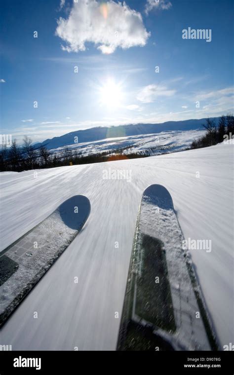 Skis in a ski slope Stock Photo - Alamy