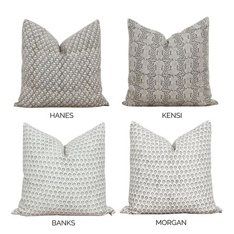 Hand Block Floral Pillow Covers Neutral Throw Pillows Hand Blocked Cushion Cover Decorative ...