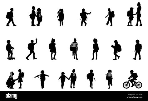 Back to school, boys and girls, kids going to school silhouette design Stock Vector Image & Art ...