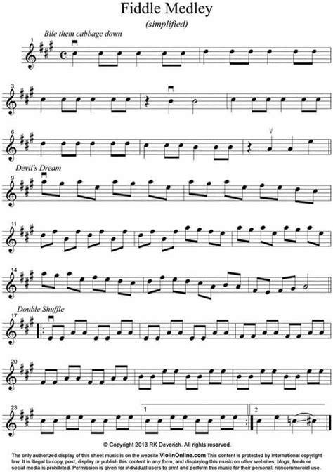 Violin Online: Free Violin Sheet Music - American Fiddle Medley - simplified