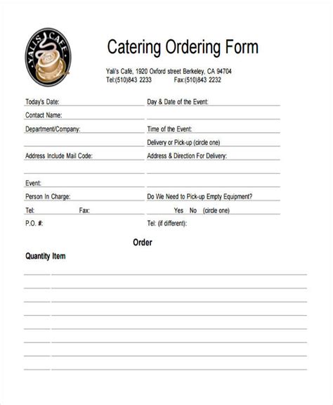 FREE 11+ Catering Order Forms in PDF | Excel | MS Word