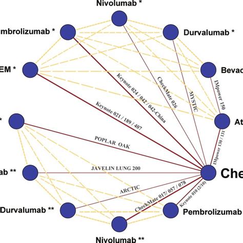 Network graph of trials assessing PD-1/L1 inhibitors in advanced NSCLC.... | Download Scientific ...