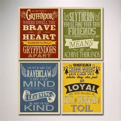 Hogwarts Houses Prints Art - Set of 4 Prints / Harry Potter Typography / Wall Art / Slytheri ...