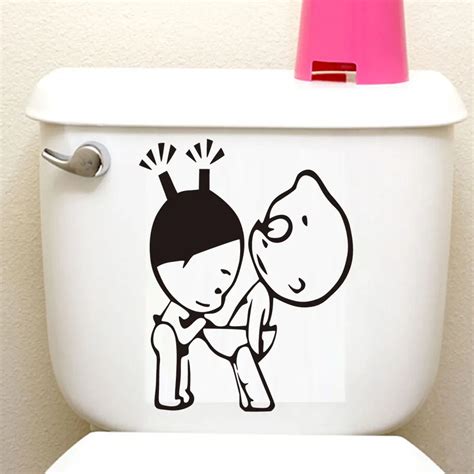 DCTOP Cartoon Adult Couple Funny Toilet Stickers Home Decal Walll ...