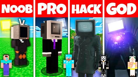 Minecraft Battle: NOOB vs PRO vs HACKER vs GOD! TV MAN SKIBIDI BASE BUILD CHALLENGE Animation ...