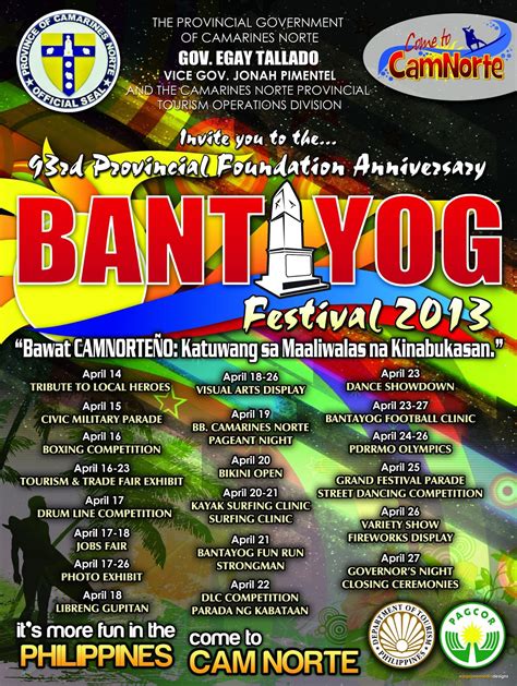 Byahero: Bantayog Festival 2013 Schedule of Activities | Camarines Norte