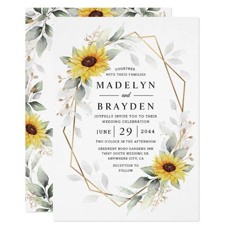 Sunflower Elegant Rustic Geometric Gold Wedding Invitation | Zazzle.com in 2020 | Sunflower ...