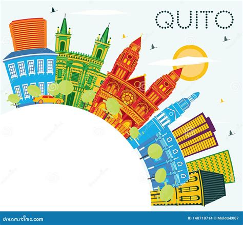 Quito Ecuador City Skyline with Color Buildings, Blue Sky and Copy Space Stock Vector ...