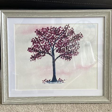 Cherry blossom tree, on canvas paper, framed... - Depop