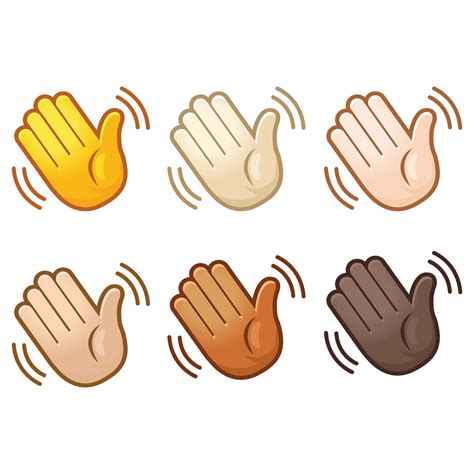 Emotional waving hand hello emoji hand set of various skin tones cute ...