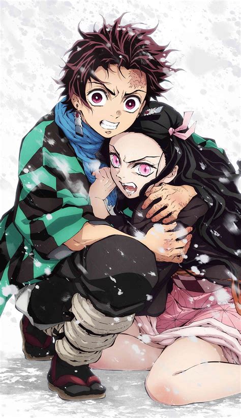 Nezuko and Tanjirou, Kimetsu no Yaiba, official art, nezuko chibi cellphone HD phone wallpaper ...