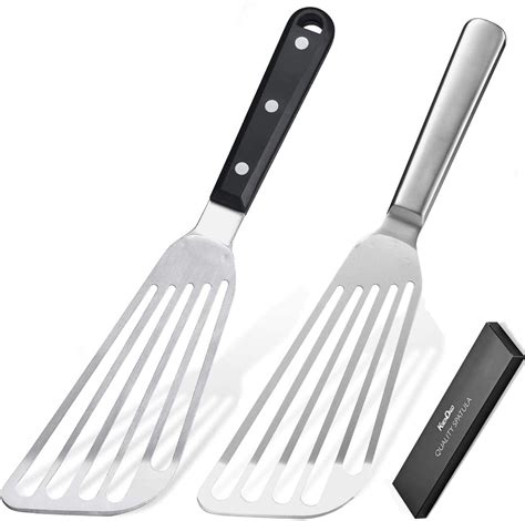 Amazon.com: KSENDALO Spatula Set Stainless Steel Thin Metal Egg Spatula Flipper Slotted Frying ...