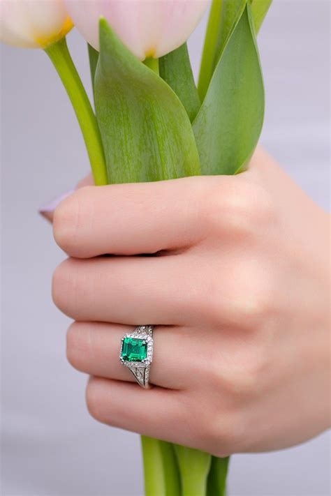 1.26ct Emerald & .60ctw Pave Diamond Ring | Pave diamond ring, Platinum diamond engagement rings ...