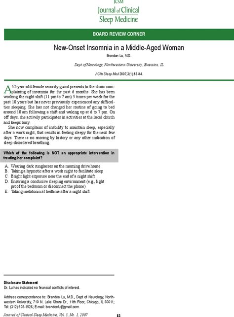New-Onset Insomnia in a Middle-Aged Woman | Journal of Clinical Sleep Medicine