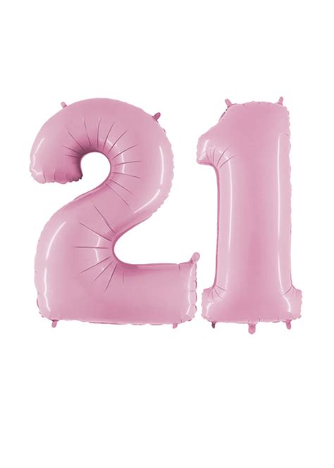 Mid-Size Pastel Pink 21st Birthday Number Balloons On Weights