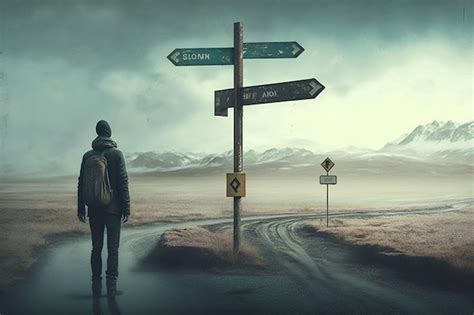 Premium Photo | A person standing at a crossroads looking at a signpost ...