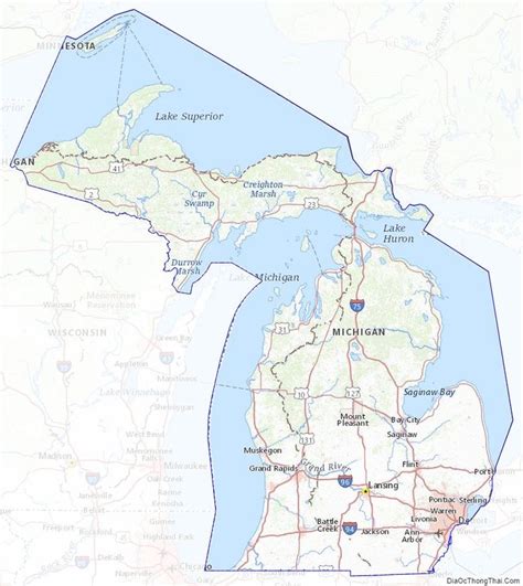 Michigan Topographic Map With Counties