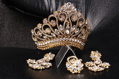 princess tiara crown tiaras for wedding crystal gold by Lesense