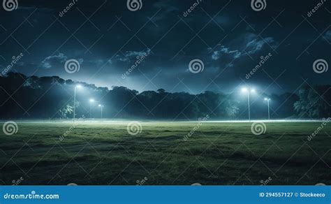 Captivating Night Scene of Football Field with Street Lights Stock Illustration - Illustration ...