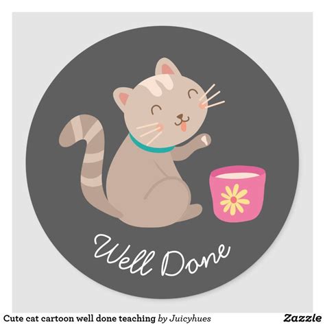 Cute cat cartoon well done teaching classic round sticker | Zazzle | Cool cartoons, Cartoon cat ...