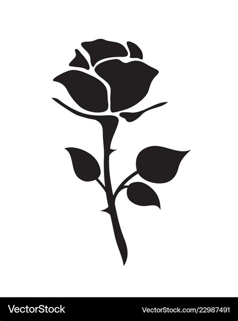 Simple flat black rose hand drawn romance flower Vector Image