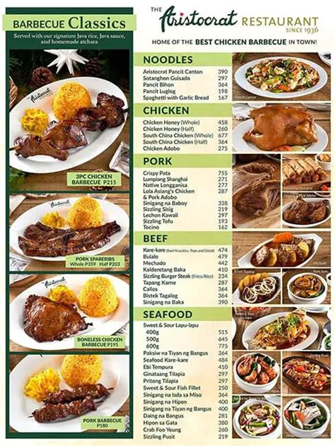 Aristocrat Menu Philippines (2024) — Philippine Menus