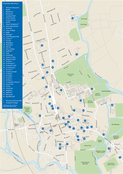 A map of the Oxford colleges and the Oxford City Centre (St. Anne's is at location number 27).