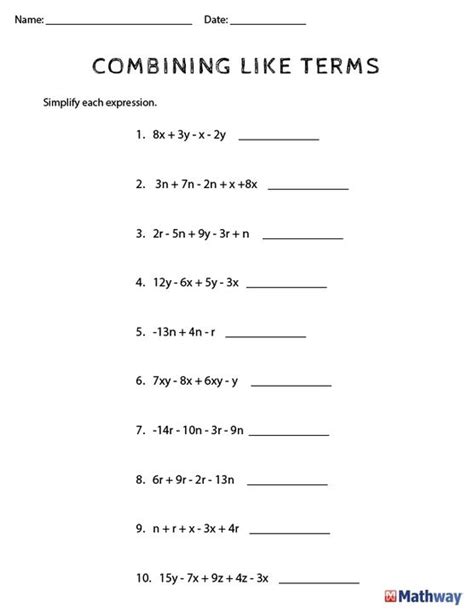 Want to practice 'Combining Like Terms'? Print out our worksheet and check your answer with our ...